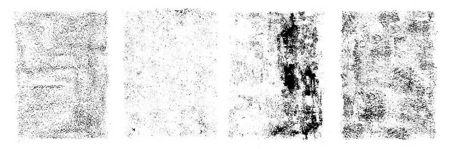 黑色墨水的矢量垃圾纹理。小点, 滴和飞溅。大小不同。集四种独特模式