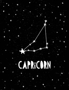 摩羯座星空图摩羯座的象征.手绘黄道带矢量图.星空背景.