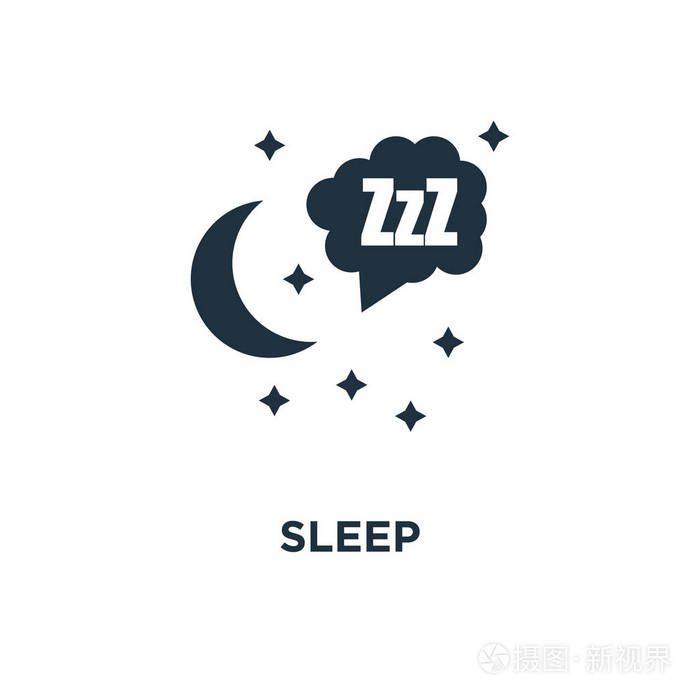 睡眠图标.黑色填充矢量图.在白色背景上的睡眠符号.可用于网络和移动