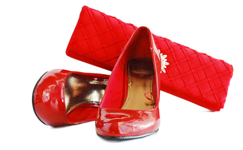 女士红色鞋和女人包图片