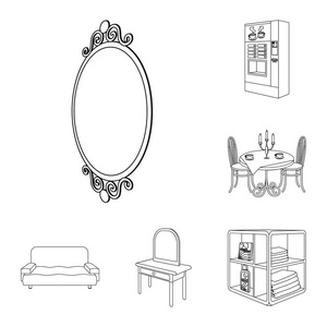家具和内部轮廓图标集集合中的设计。家居装饰矢量等距符号库存 web 插图