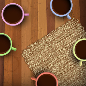 彩色的杯咖啡木背景上