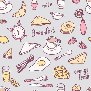 可爱的手绘制的早餐无缝模式