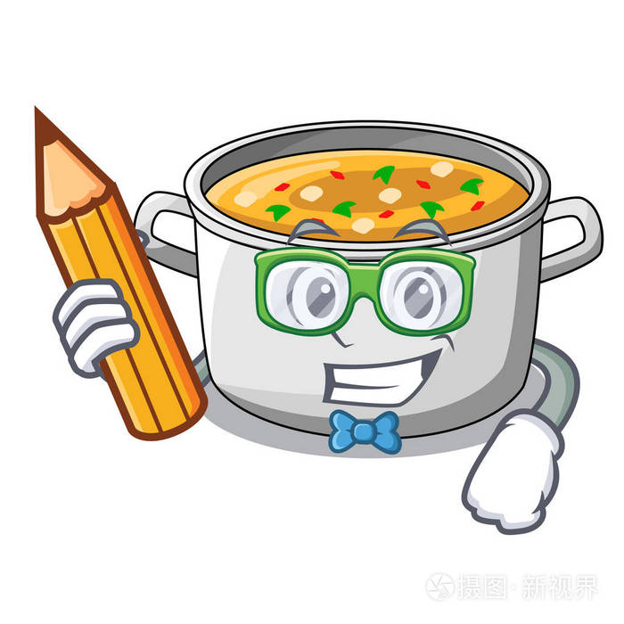 学生与书卡通鸡肉汤锅晚餐插画-正版商用图片0b3cqz-摄图新视界