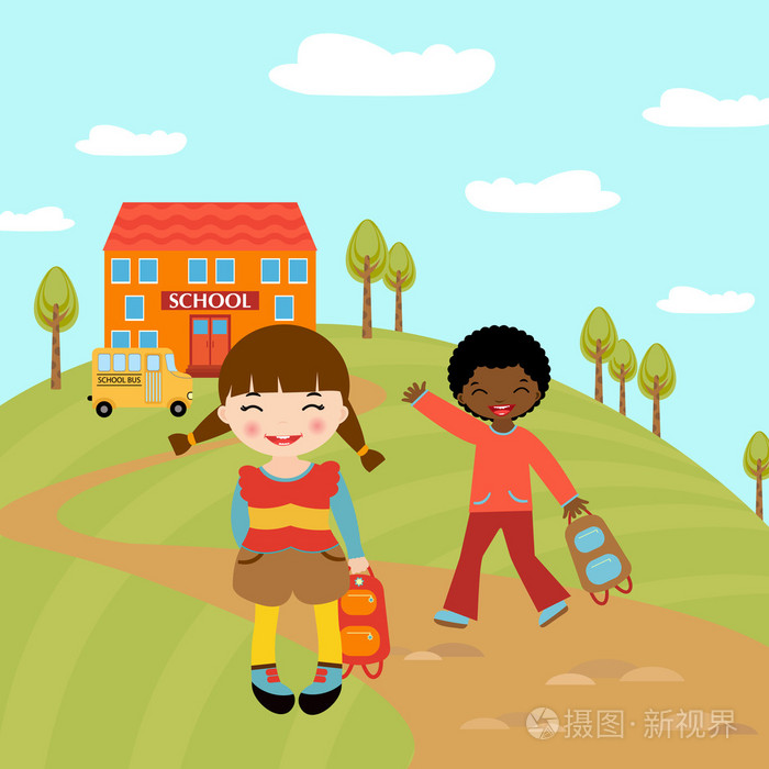 可爱的孩子们去上学了