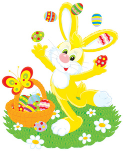 复活节兔子督彩绘的鸡蛋图片