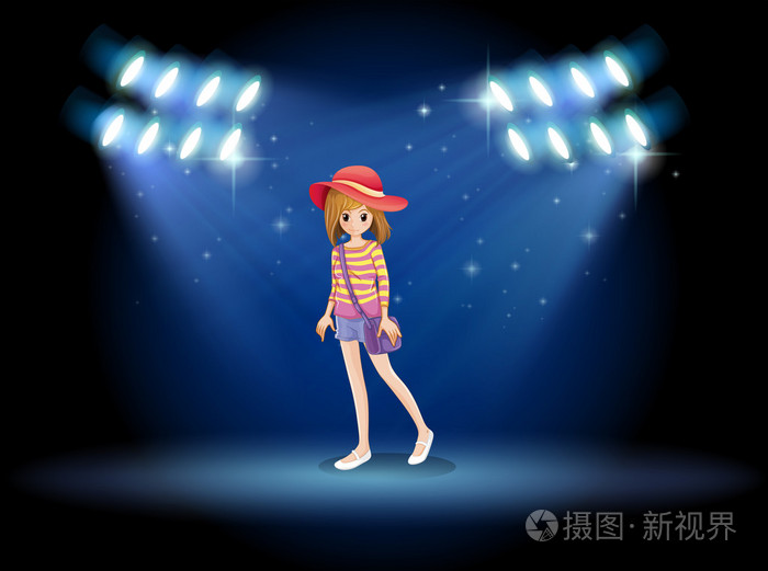 一个漂亮的女孩在舞台中央