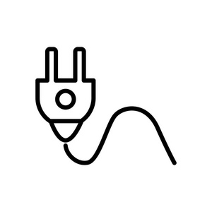 电源插头图标矢量隔离在白色背景, 电源插头透明符号, 线性和描边元素的轮廓样式