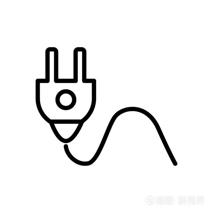 电源插头图标矢量隔离在白色背景, 电源插头透明符号, 线性和描边元素