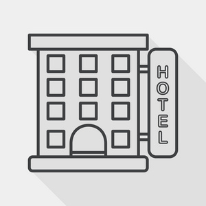 建设酒店平面图标与长长的阴影，线图标