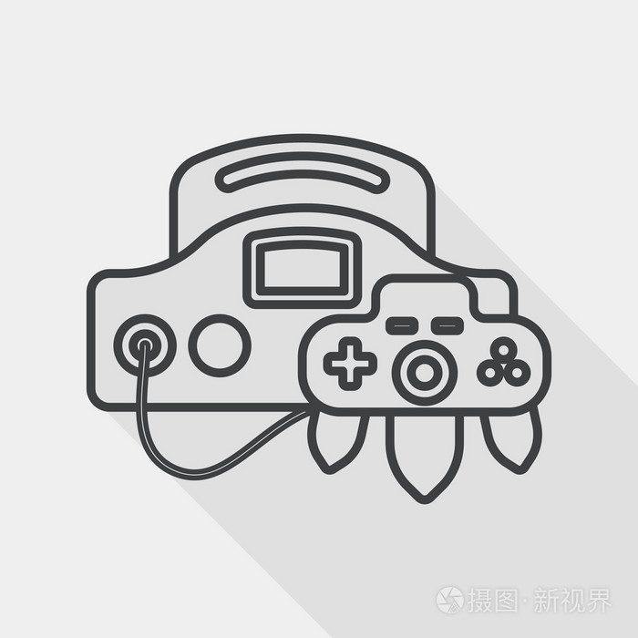 掌上游戏机平面图标与长长的阴影,线图标