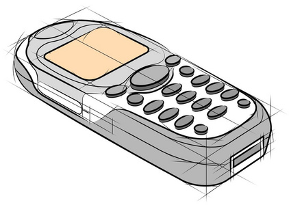 老经典手机彩色素描 矢量复古手机插图