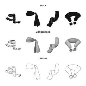 围巾和披肩图标的孤立对象。围巾和辅料的收藏向量插图