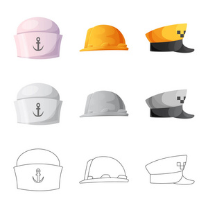 被隔绝的帽子和盖帽标志的对象。网站的头饰和附属股票符号集