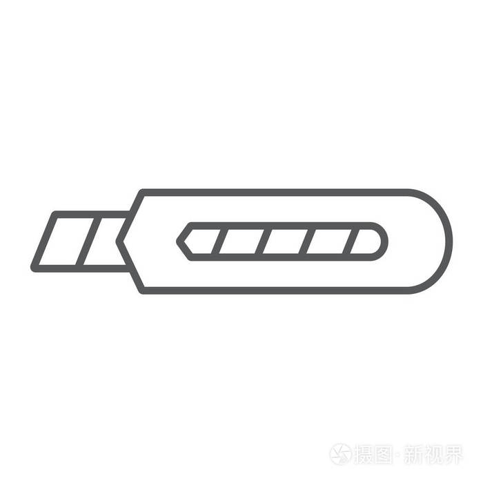 文具刀薄线图标, 工具和修复, boxcutter 符号, 矢量图形, 一个白色背景的线性模式