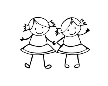 姐妹.儿童风格中的线性矢量人照片