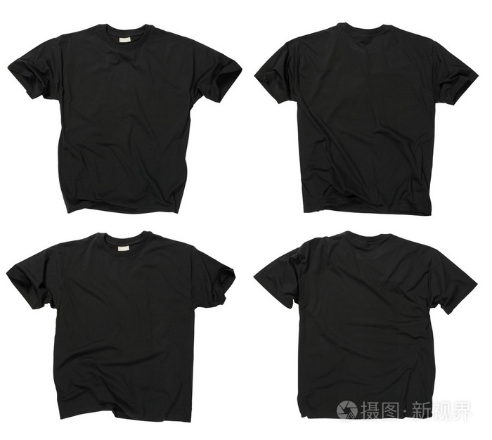 空白的黑色 t 恤衫前面和后面