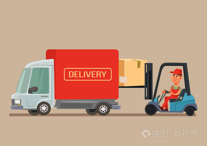 送货服务面包车车.矢量卡通插画