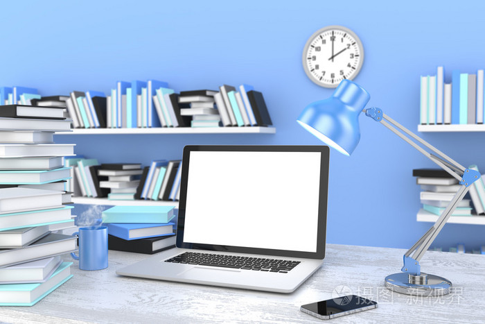 笔记本电脑和书籍,工作区