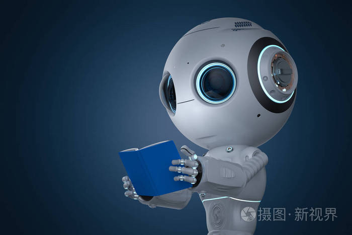 机器学习概念与3d渲染可爱的人工智能机器人读书