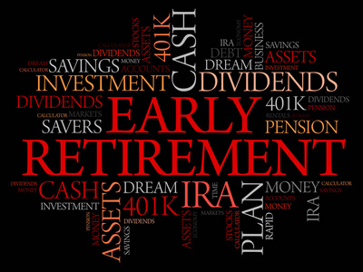 早期退休词云拼贴与伟大的术语，如投资 预算 财务业务概念背景