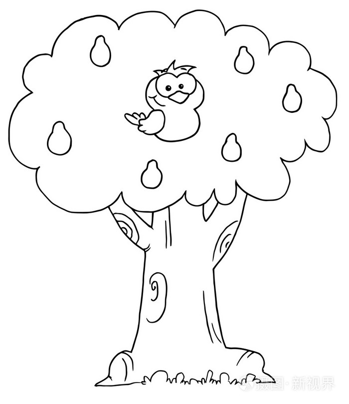 用梨子树上的鸟插画-正版商用图片0b53xm-摄图新视界