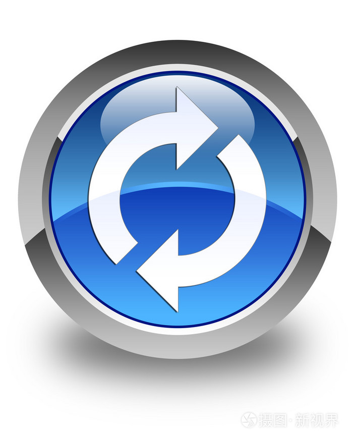 更新图标有光泽的蓝色圆形按钮