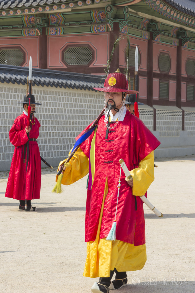 韩国士兵服装老式实践周围景福宫 pal