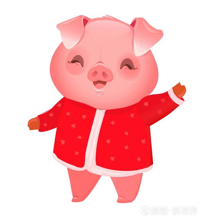 可爱的粉红色的猪在圣诞老人西装.矢量插图