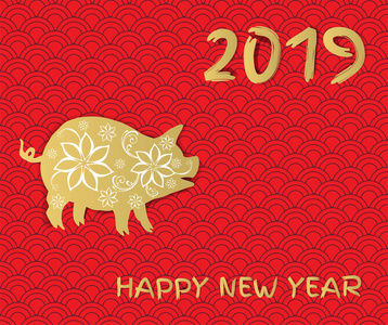 一个花猪的矢量插图2019中国历。新年符号