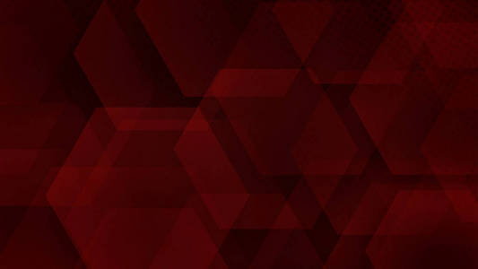深红色六边形和半色调点的抽象背景