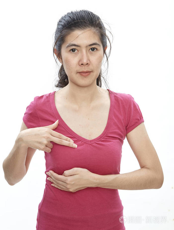 亚洲女性乳腺癌自我检查健康女孩生活方式自我医疗意识, 癌症预防概念