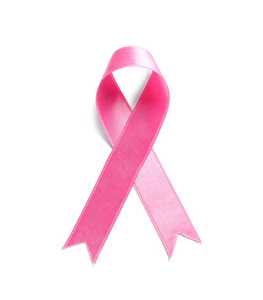 白色背景粉红色丝带。乳癌意识概念