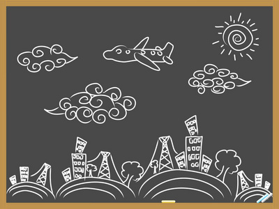 涂鸦的旅行黑板上画了涂鸦旅行背景照片