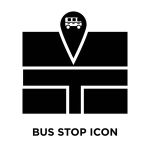 总线停止图标矢量在白色背景下隔离, 标志概念的公交站标志在透明背景, 实心黑色符号