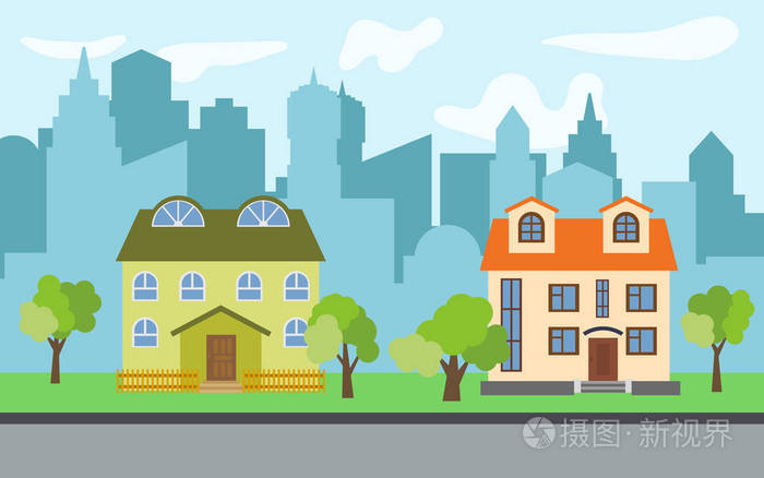 夏季城市景观.背景街景景观