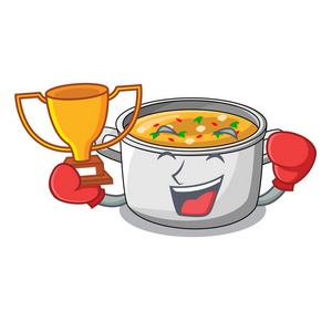 拳击冠军卡通自制炖汤在锅里