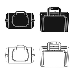 手提箱和行李标识的矢量设计。一套手提箱和旅途股票向量例证