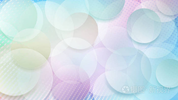 浅蓝色和紫色颜色的半透明圆和半色调点的抽象背景