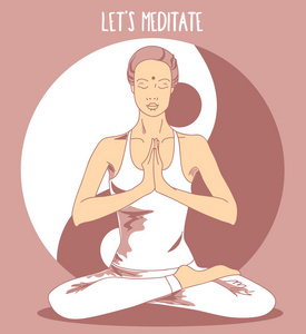 美丽的女人坐在莲花瑜伽和冥想照片