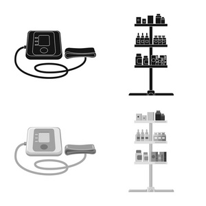 药房和医院图标的向量例证。网上药房和商业股票符号集