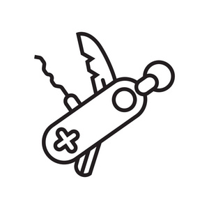 瑞士军刀图标矢量符号和符号在白色背景下隔离, 瑞士军刀徽标概念照片