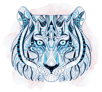 民族图案的矢量插图.非洲, 印度, 图腾, 部落设计虎头的轮廓.