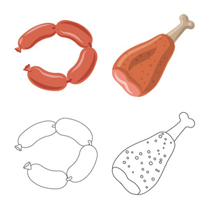 肉类和火腿图标的矢量设计。收集肉类和烹饪矢量图标的股票