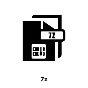 7z 图标矢量隔离在白色背景上, 标志概念7z 标志上透明背景, 实心黑色符号