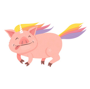 有趣的小猪象征2019新年。神奇的麒麟猪。设计的矢量插图