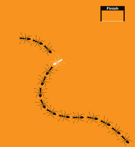 橙色领导矢量图像的橙色背景上的蚂蚁.领导力的概念照片