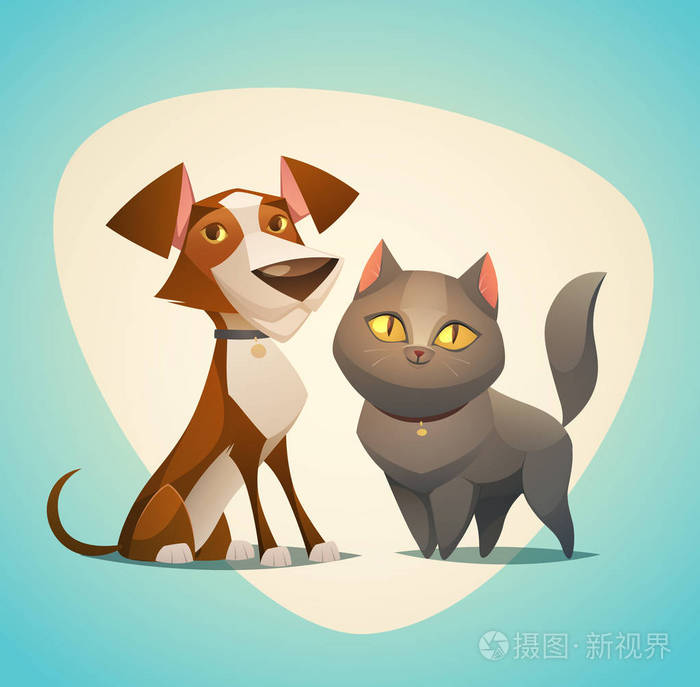 猫和狗的字符卡通风格的矢量图