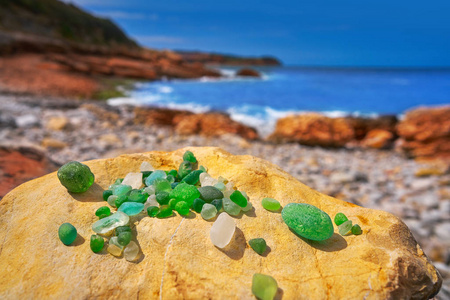 Antromero 海滩 Cristales 与玻璃石头在西班牙的阿斯图里亚斯