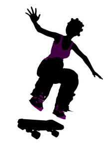 非洲裔美国女性滑板手剪影